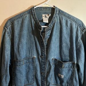 Vintage Calvin Klein Henley Collar Denim Shirt Men’s Medium